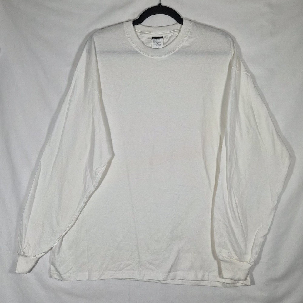 Vintage Y2K Hanes Beefy-T Heavyweight Blank Long Sleeve T Shirt White XL USA...